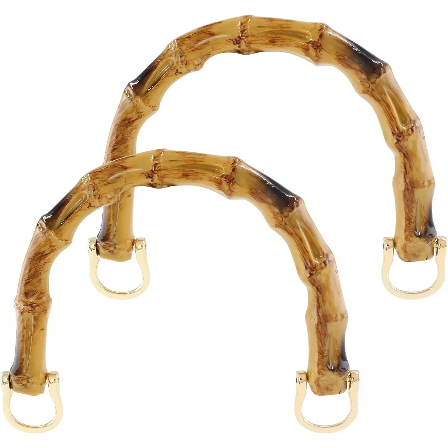 2pcs U-Shaped Imitation Bamboo Handbag Handles, Replacement Resin Purse Handles for Bag Making with Gold Metal Buckle, Brown Color
