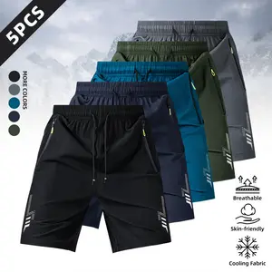Men's Fashion Sports Shorts, Zipper Pocket Drawstring Shorts (3/5-Pack), Quick-Dry Breathable, Suitable for Summer Outfits, Daily Workout, Running, Reflective Geometric Lightning Print Menswear; fathersdaygift