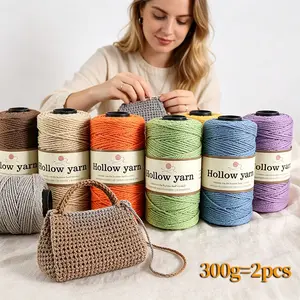 300g/2pcs Lightweight Hollow Yarn, Handmade Crochet Material, Crocheting Supplies, Multiple Colors Available, Ideal for Bags, Slippers, Pouches, Storage Baskets, Decorations