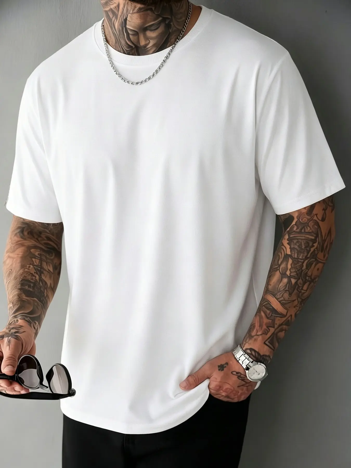 Men Solid White Crew Neck Short Sleeve T-Shirt,Minimal Plain White Basic Casual Tee， Loose Oversized Soft Breathable Basic Tee, Plain Blank Top Loungewear For Napping, WFH, Sofa Relax & Lazy Indoor Rest