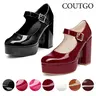 Coutgo Womens' T-Strap Round Toe Chunky Platform Heels Patent Mary Jane Dress Shoes Elegant Footwear