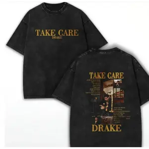 Acid Vintage Washed Oversized Unisex Soft Cotton Apparel, Drake Take Care Album Y2K Retro Rap Graphic T-Shirt & Sleeveless Tank Top, Trendy Hip Hop Streetwear Casual Daily Outfit