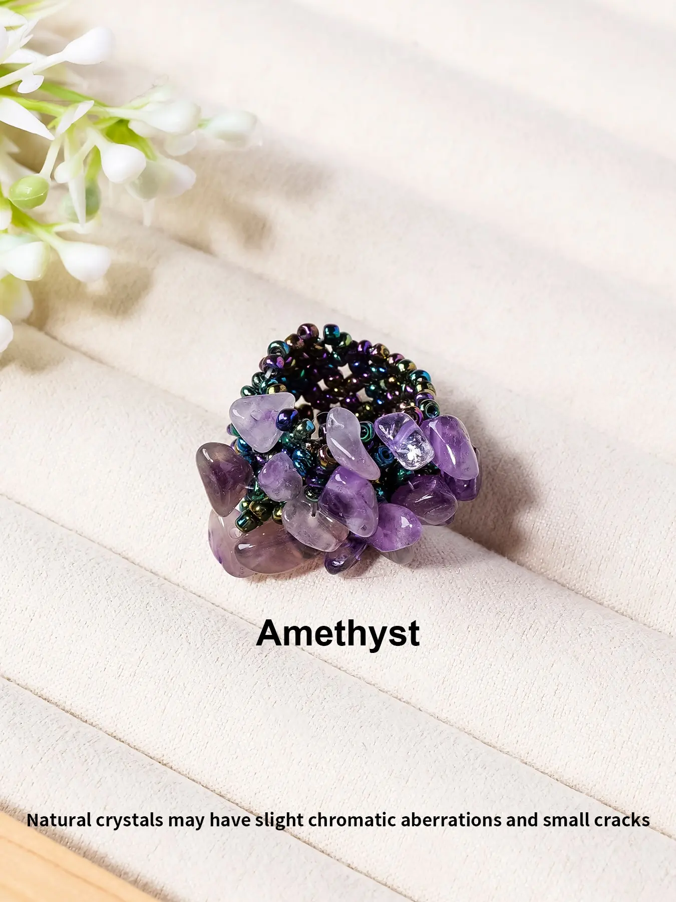 Bohemian Crystal Beaded Elastic Ring, Multicolor Gemstone Handmade Braided Elastic Ring, Bohemian Stackable Jewelry Gift