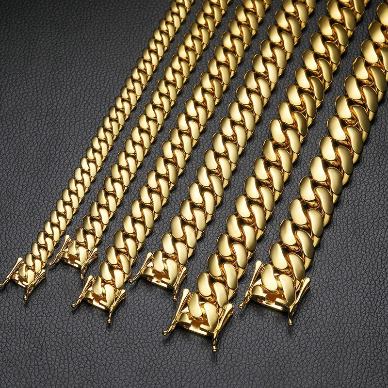 FSTVE 18k gold plated Cuban chain necklace 12mm /14mm/ 20mm trendy butterfly clasp hip hop jewelry gift