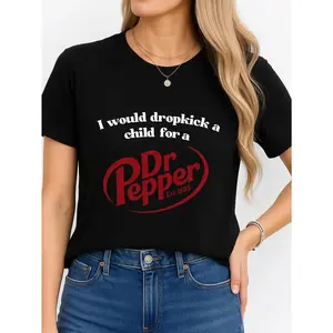 Women's Solid Shortsleeve Round Neck Dr Pepper Graphic Cotton Tshirt - Streetwear Casual Top, Comfortable Breathable Fabric, Everyday Wear, Made in USA