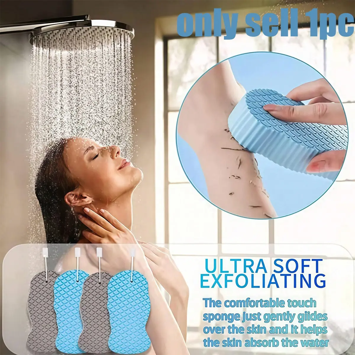 1 Piece Skin Exfoliating Sponge, Body Dead Skin Remover, Korean Skincare Exfoliator, Ultra Soft Bath Exfoliant, Shower Body Exfoliating Sponge