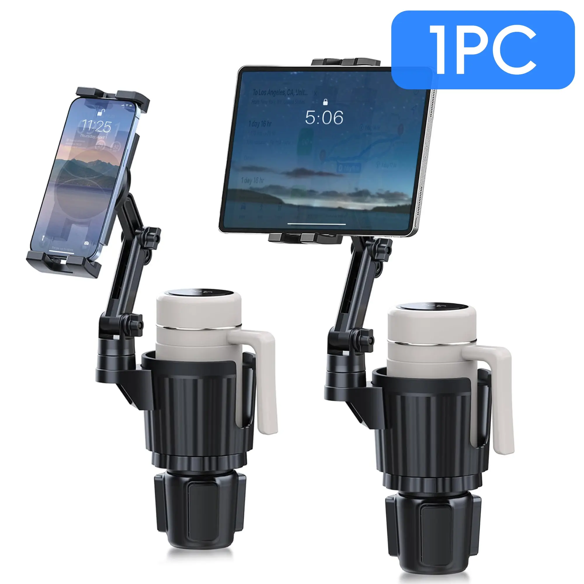 Cup Holder Phone Tablet Mount, 2 in 1 iPad Car Cup Holder with Expander Adjustable Arm for 4.7-12 inches Phone Tablet Mount Compatible for iPad Pro Air Mini, Fire,iPhone 17,Galaxy Phones, Cell Phone Holder for Car