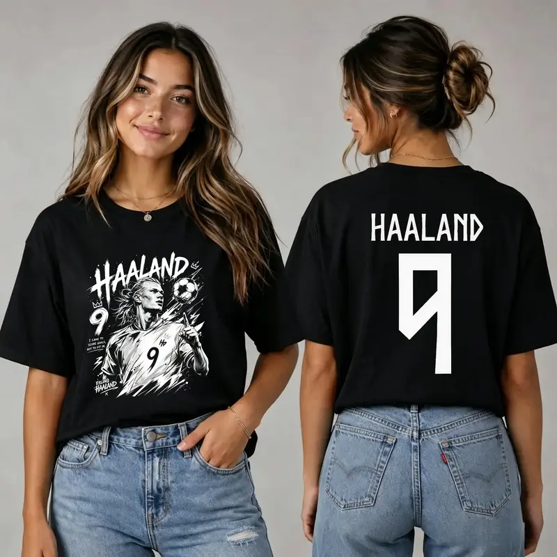 100% Cotton Haaland T-Shirts Double-Sided Print, Erling Haaland Number 9 Jersey Style Graphic Tee, #     ErlingHaaland #     HaalandWorldCup #     NorwayFootball #     HaalandViking #     Haaland7Goals #     ManCityHaaland #     HaalandvsBrazil