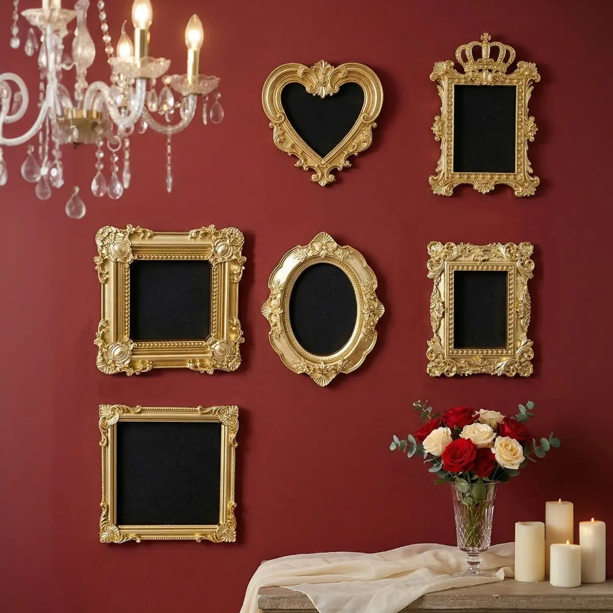 Vintage Gold Ornate Embossed Photo Frame, Resin Relief Picture Frame for Flat Lay Photography Props, Luxury Tabletop Wall Hanging Decor, Antique Gold Frame for DIY Home Decor Aesthetic Photo Display