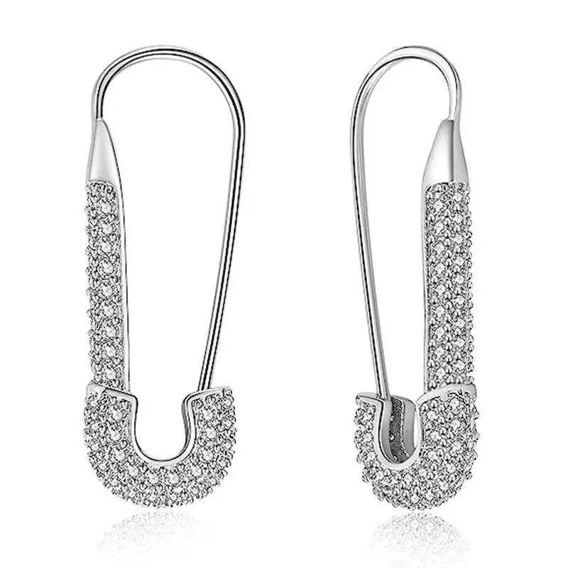 Paperclip Safety Pin Earrings for Women Cool Unique Design Micro Pave Fashion Ear Jewelry