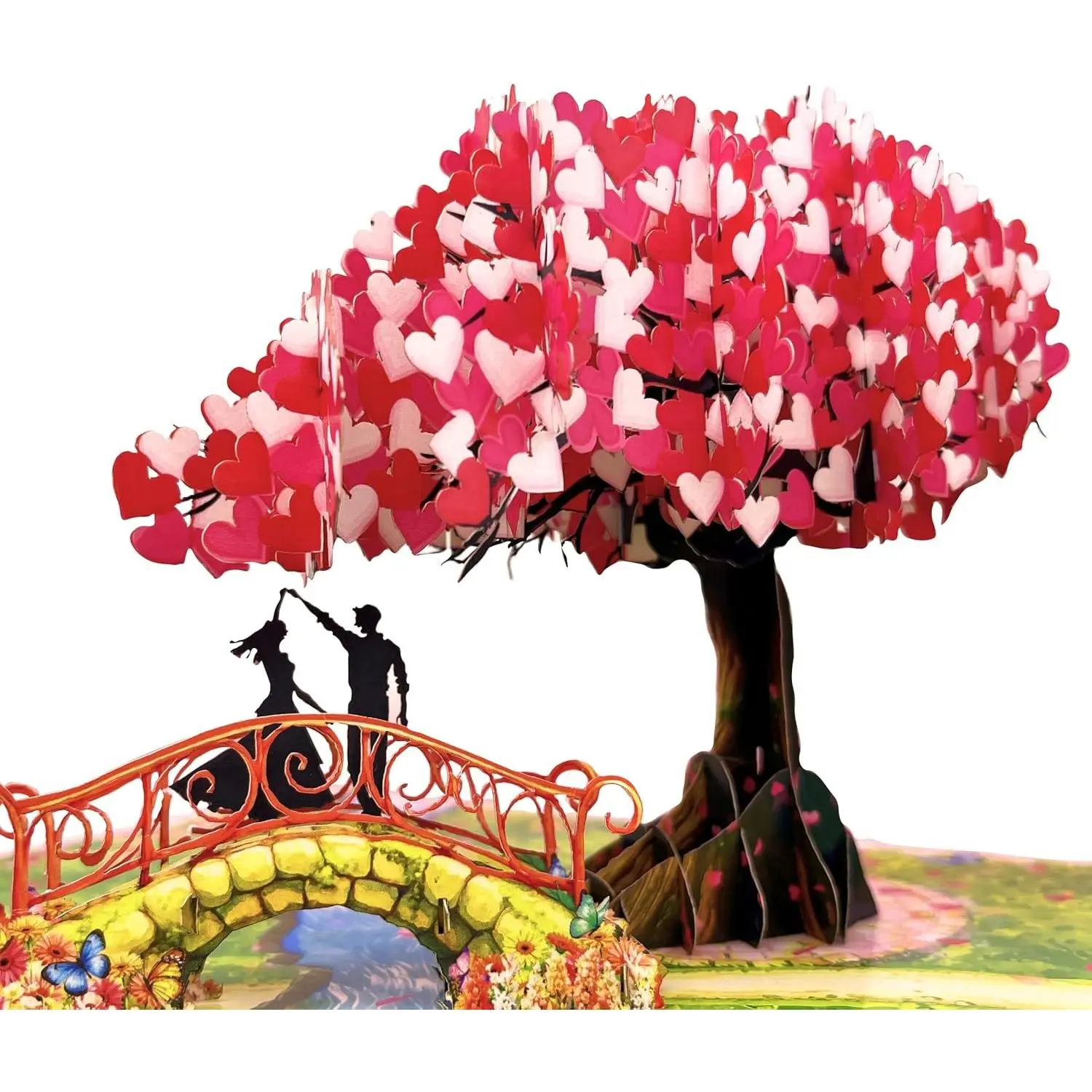 Anniversary Pop Up Card, 3D Love Tree Hearts with Couple, Wedding Anniversary Card for Wife, Husband, Couple, Love Card for Her, Him, Ideal Gift for Wedding, Anniversary, Valentines, Romantic Birthday, Mothers Day