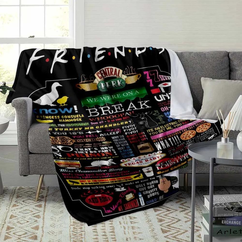 Friends TV Show Quotes Flannel Throw Blanket, Central Perk Iconic Print Soft Warm Fuzzy Fleece, Unagi Lobster We Were On A Break, Lightweight Plush for Sofa Bed Couch, Funny Birthday Christmas Gift for Fans