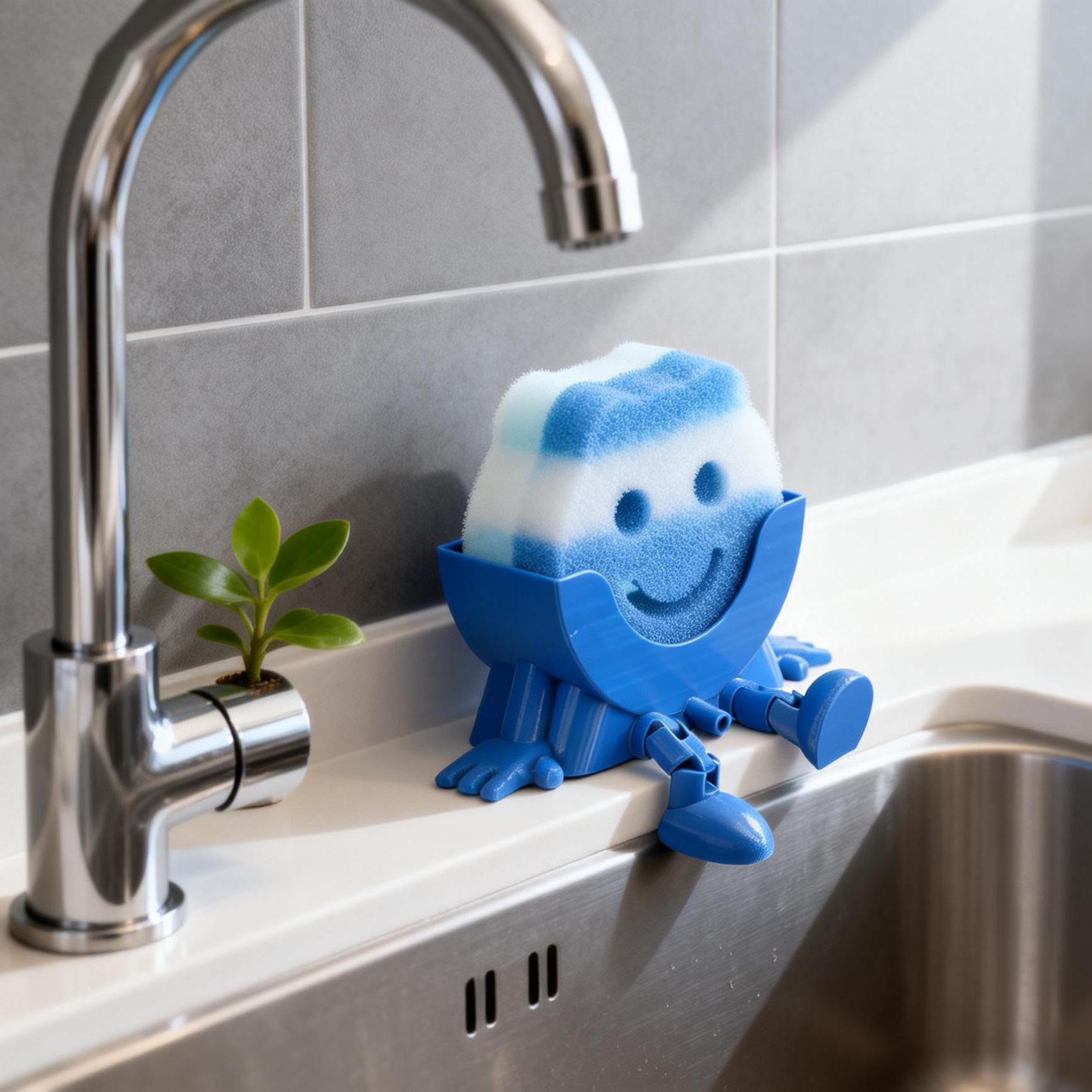 Round Sponge Holder, Smiley Face Caddy, Universal Scrubber Mount