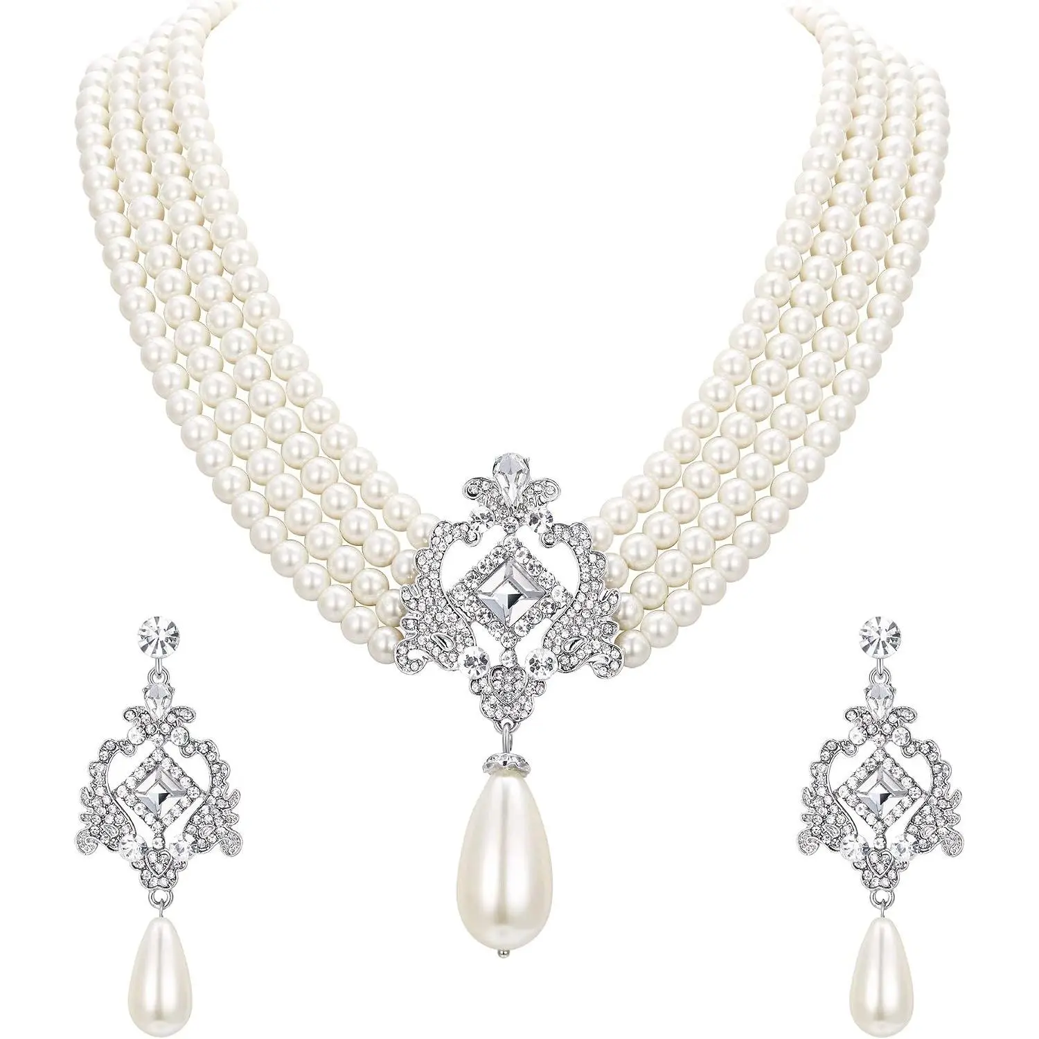1920s   Set for Party,  Simulated   Inspired Chandelier Necklace Earrings Sets for Woman