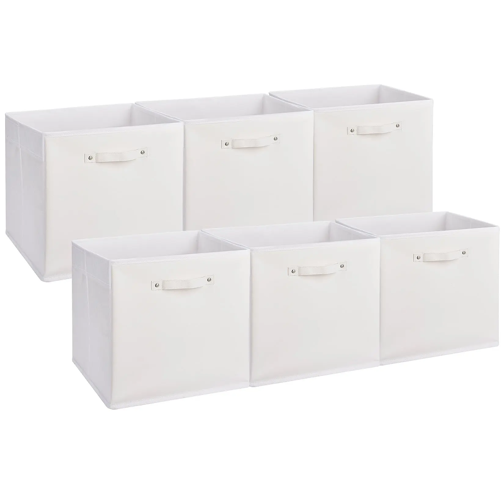 6-Piece Fabric Storage Bins Set Pack - 13 in Collapsible Fabric Construction Cubes with Open Top, Faux Leather Handles, Ideal for Shelves, Closets (Available in White, Gray, Pink, Black, Brown, Beige)