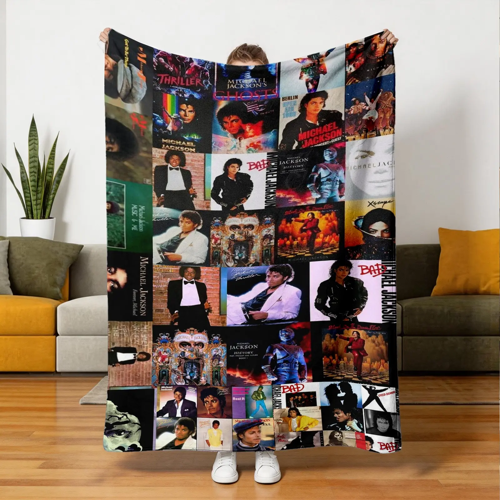Michael Jackson Poster Plaid Flannel Blanket, Soft Skin-Friendly Warmth, Sofa Bedroom Nap Multi-Scene Use, Cozy and Comfortable, Decorative Sofa Blanket, Cozy Blankets and Throws