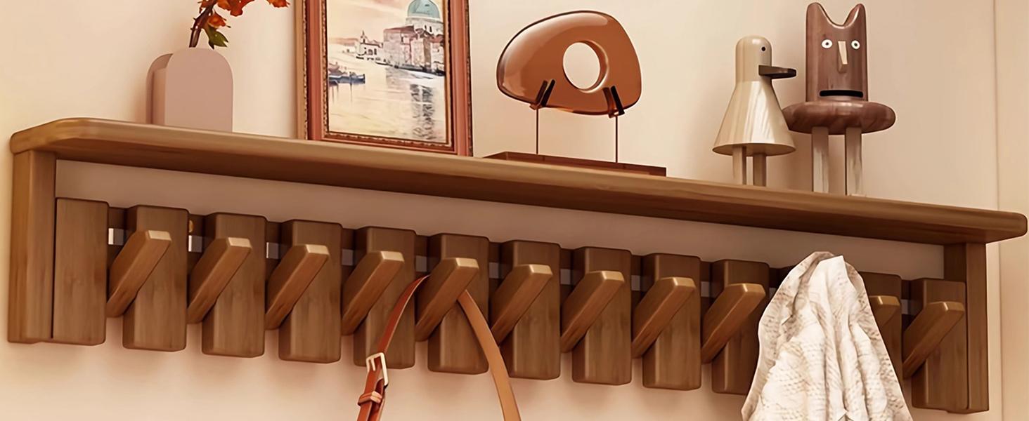 Tlongxia【Innovate Beech-8 Hooks Piano Key Hanger, with Tray Table, can Hold Small Ornaments, Photo Albums, Flower pots 4 Piano Hooks+3 Round Hooks+1 Tray Table