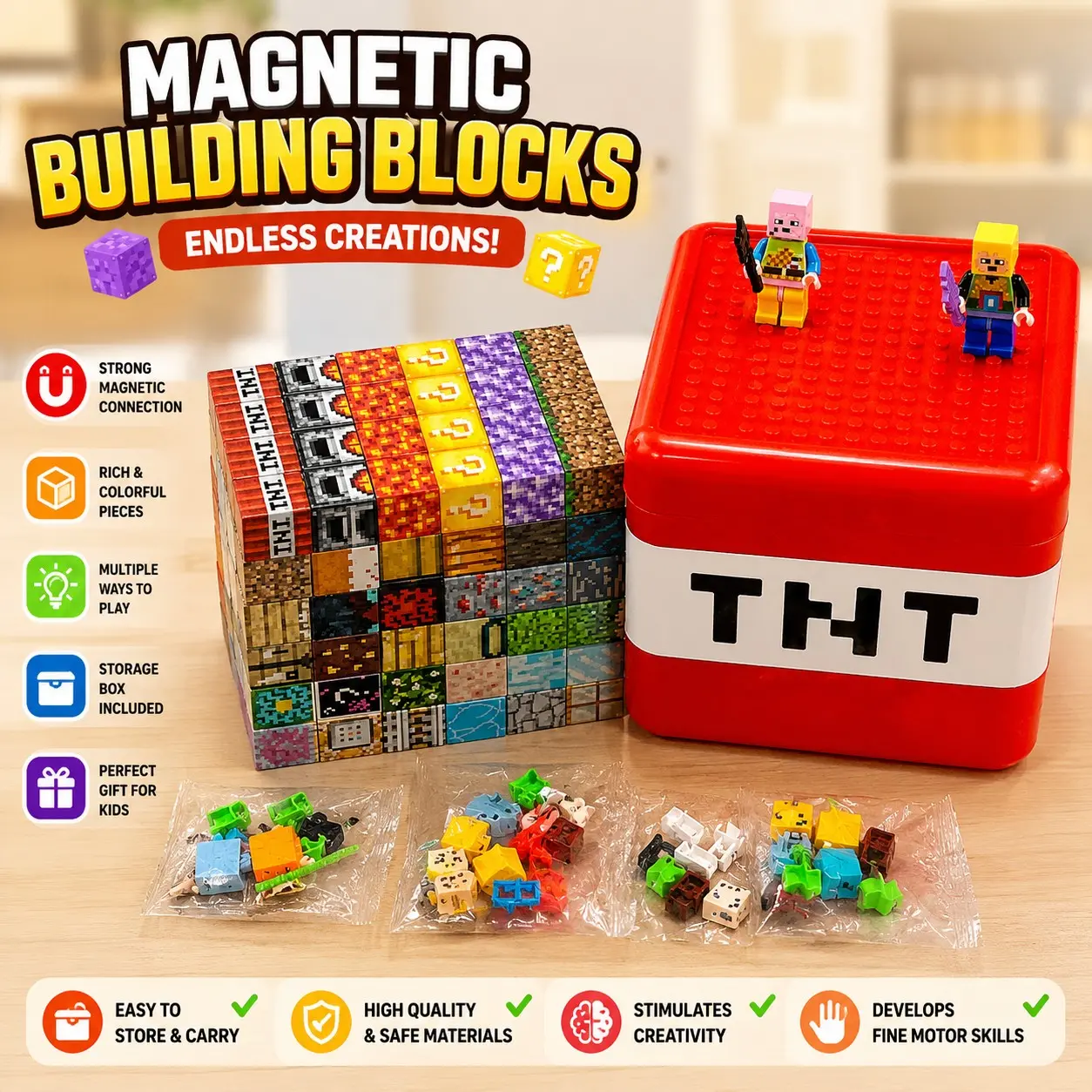 Magnetic Building Blocks World Game, Magnetic Iron Block Assembly Educational Children DIY Magnetic Building Blocks, Educational Toy Set for Stem Learning, Fun Interactive Playset for Ages 3-10, Christmas Birthday Gift