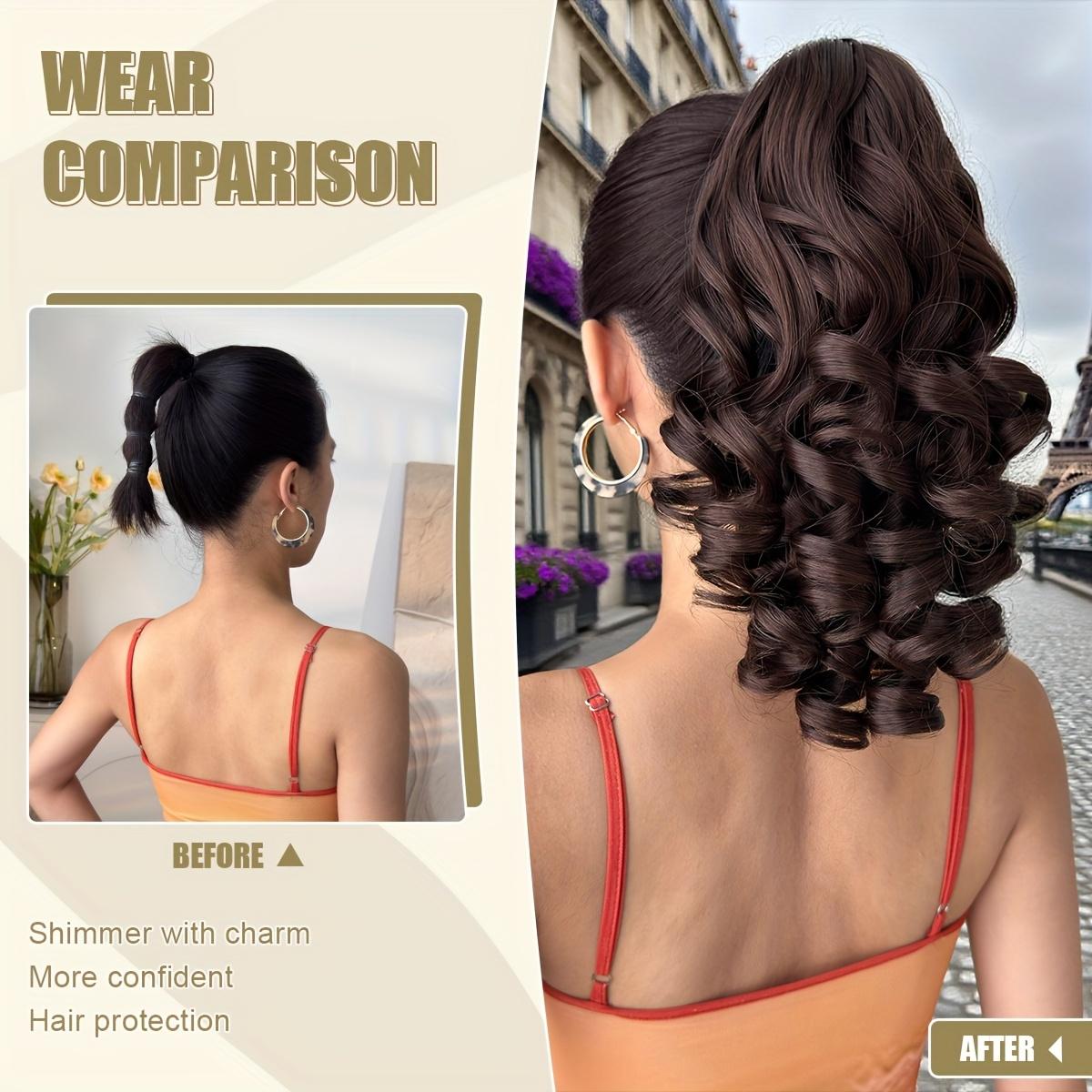 Brown-Red Mixed Color Ponytail Wig, 14 Inches (Approx.36.0 cm) Lightweight Curly Hair Band, Long Thick Realistic Ponytail, Layered Natural Soft Clip-In Hair Extension, Synthetic Material for Women, Chocolate Brown