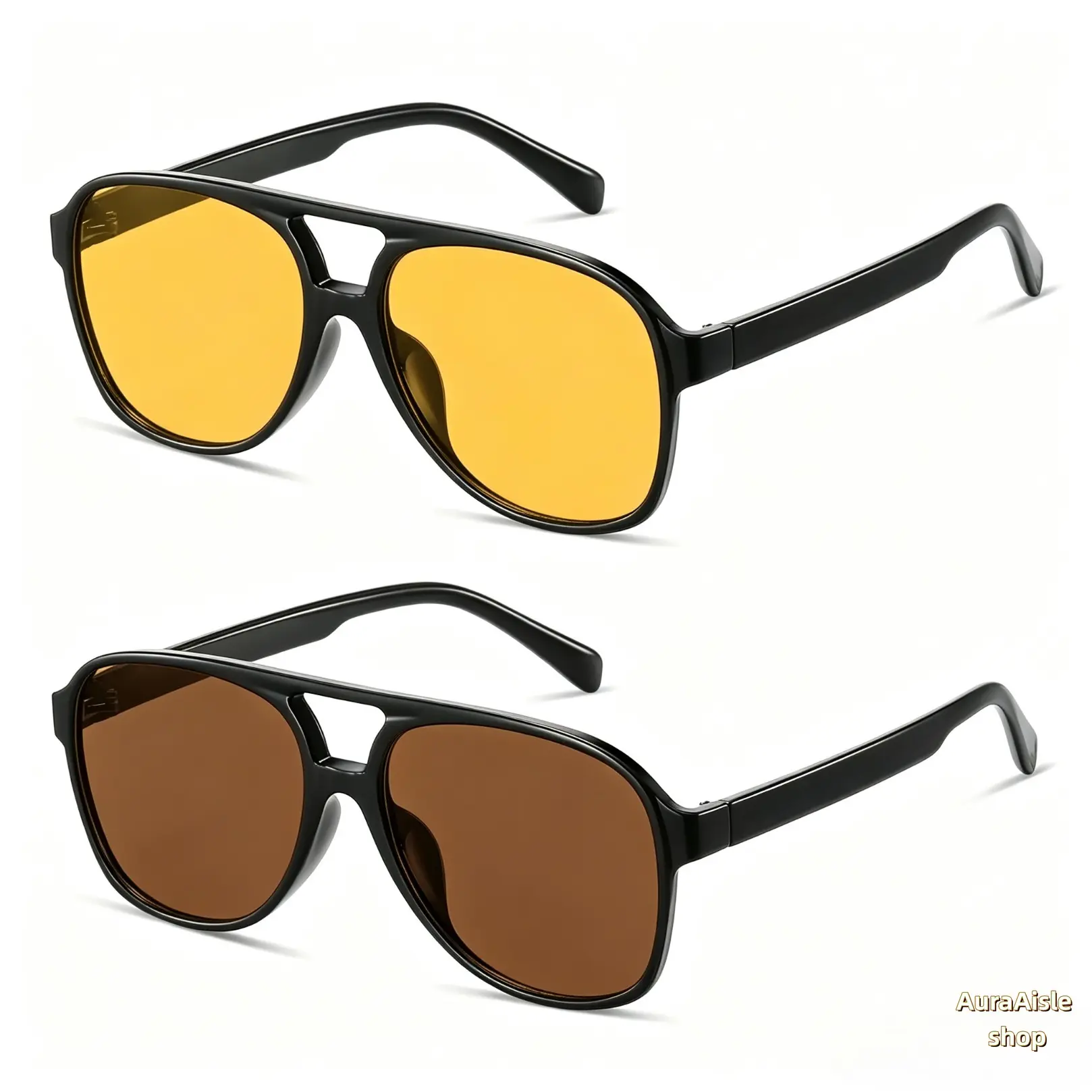 Unisex Large Double Beam Aviator Sunglasses, 70s Retro Trend Tinted Lens Eyewear With UV400 Full Rim Protection, Fashion Daily Wear Accessory For Vacation Driving Outdoor Sports Summer Travel Holiday Outfits