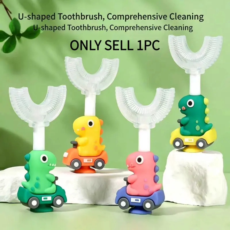 360 degrees Whole Mouth Cleaning Design,U Shaped Toothbrush for Kids Ages 3-8,Soft Manual Food-Grade Silicone Training Toothbrush