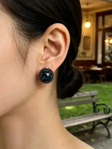 Galaxy Starry Glitter Earrings, Round Studs, Sparkly Minimalist Night Sky Design, Women's Party Jewelry, Trendy Evening Accessories