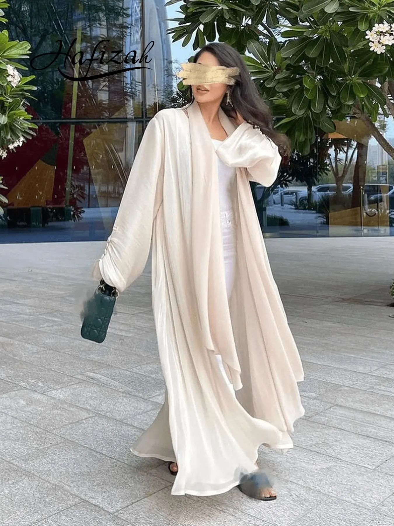 Hafizah Women's Bubble Sleeve Long Solid Color Relaxed Fit Cardigan, Loose-Fitting Breathable Outerwear, Elegant Versatile Fashion for All Seasons