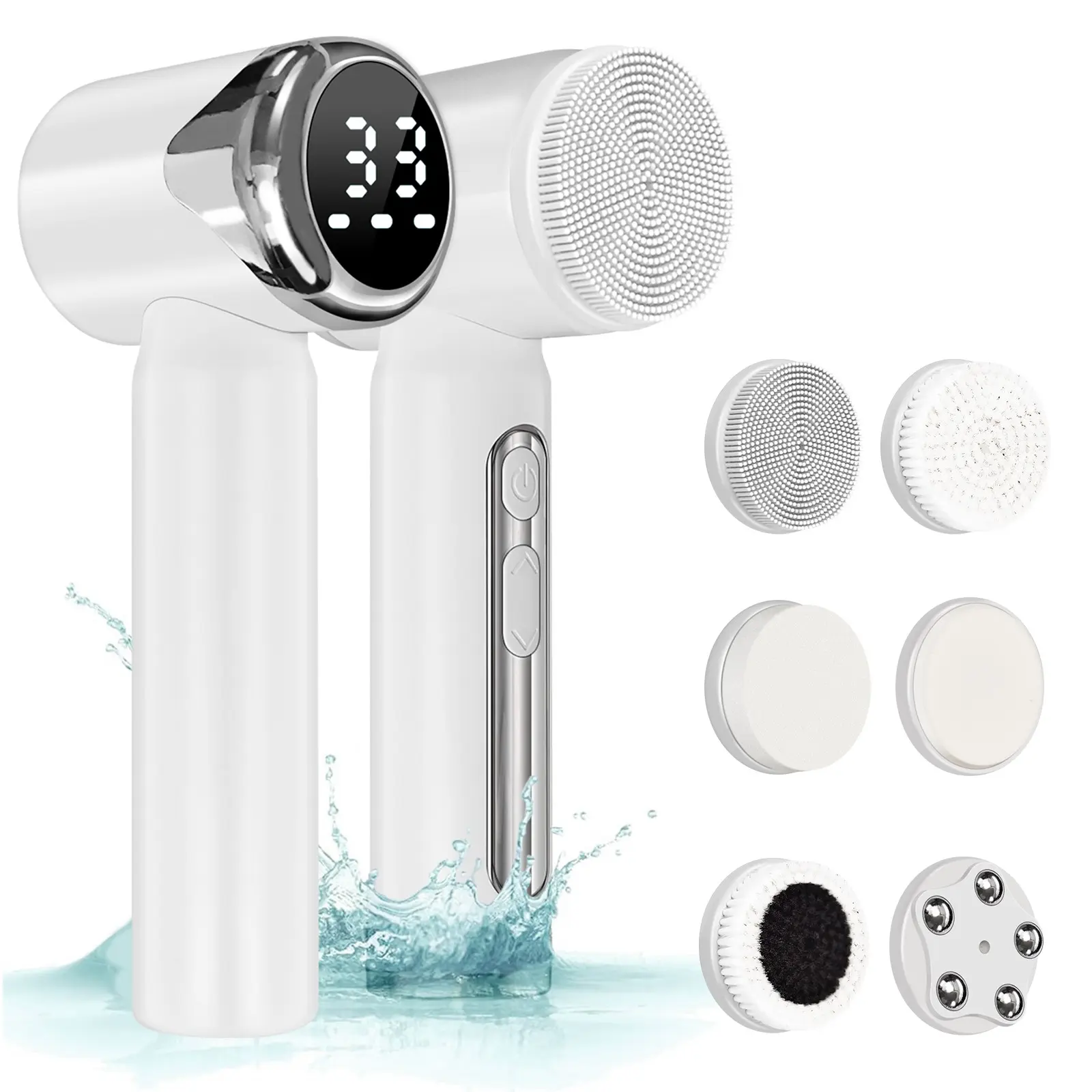 6‑in‑1 Rechargeable Electric Facial Cleansing Brush for Women & Girls, IPX Waterproof Face Scrubber with Digital Display, 6 Replaceable Heads for Deep Cleansing Exfoliating Massaging, Portable Home Facial Skin Care Beauty Device