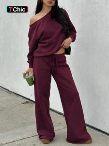 women off the shoulder long sleeve jumper & pants 2 piece set casual fall sweatsuit outfits jumper suit