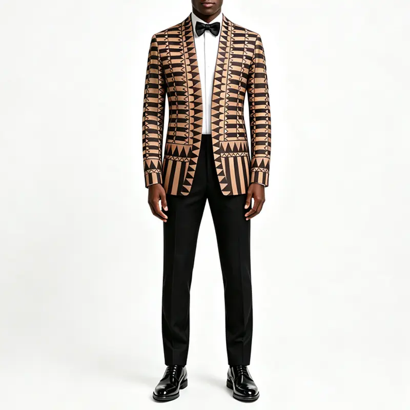 Luxury African Pattern Suit Jacket Men, Open Front Shawl Collar Tuxedo Blazer, Formal Dinner Wedding Party Coat