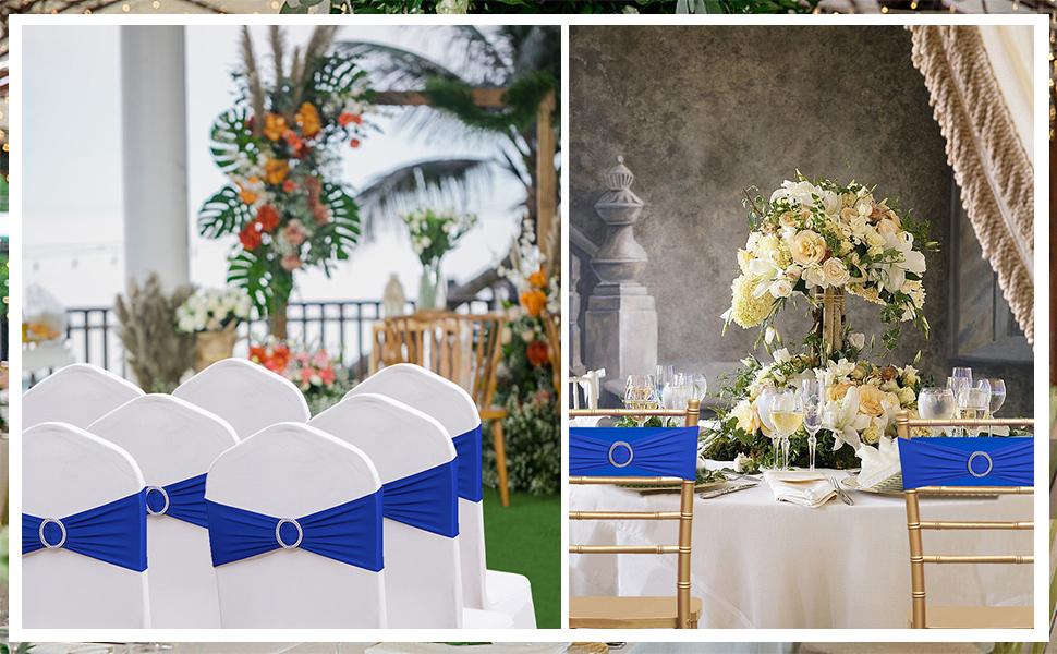 Wedding White Chair Sashes 100 Pack Spandex Chair Bands with Buckles Slider Chairs Bows for Birthday Bridal Shower Engagement Anniversary Christmas Event Decorations