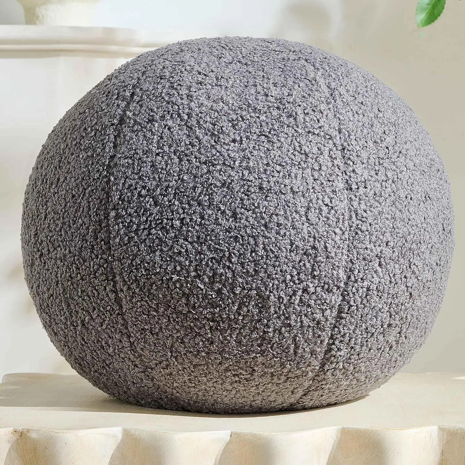 Ball Pillow Round Boucle Grey Couch Bed Throw Decor Accent 11.8" | Soft plush round pillow, boho pillows, decorative pillows for bed, aesthetic room decor - modern accent for couch & sofa.