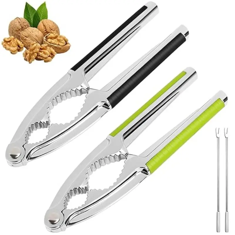 2 Pack Nutcracker Set – Durable zinc alloy walnut crackers with picks for effortless shell opening. Multifunction kitchen tools for walnuts, pecans, hazelnuts and other nuts, ergonomic design for easy cracking and everyday home use.