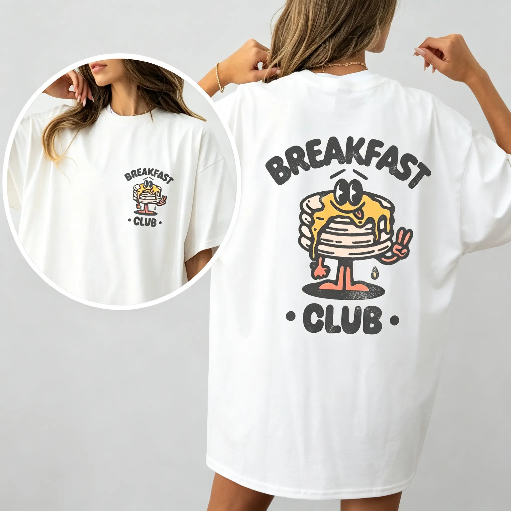 Womens Vintage Retro Movie Graphic Tee Breakfast Club Pancakes