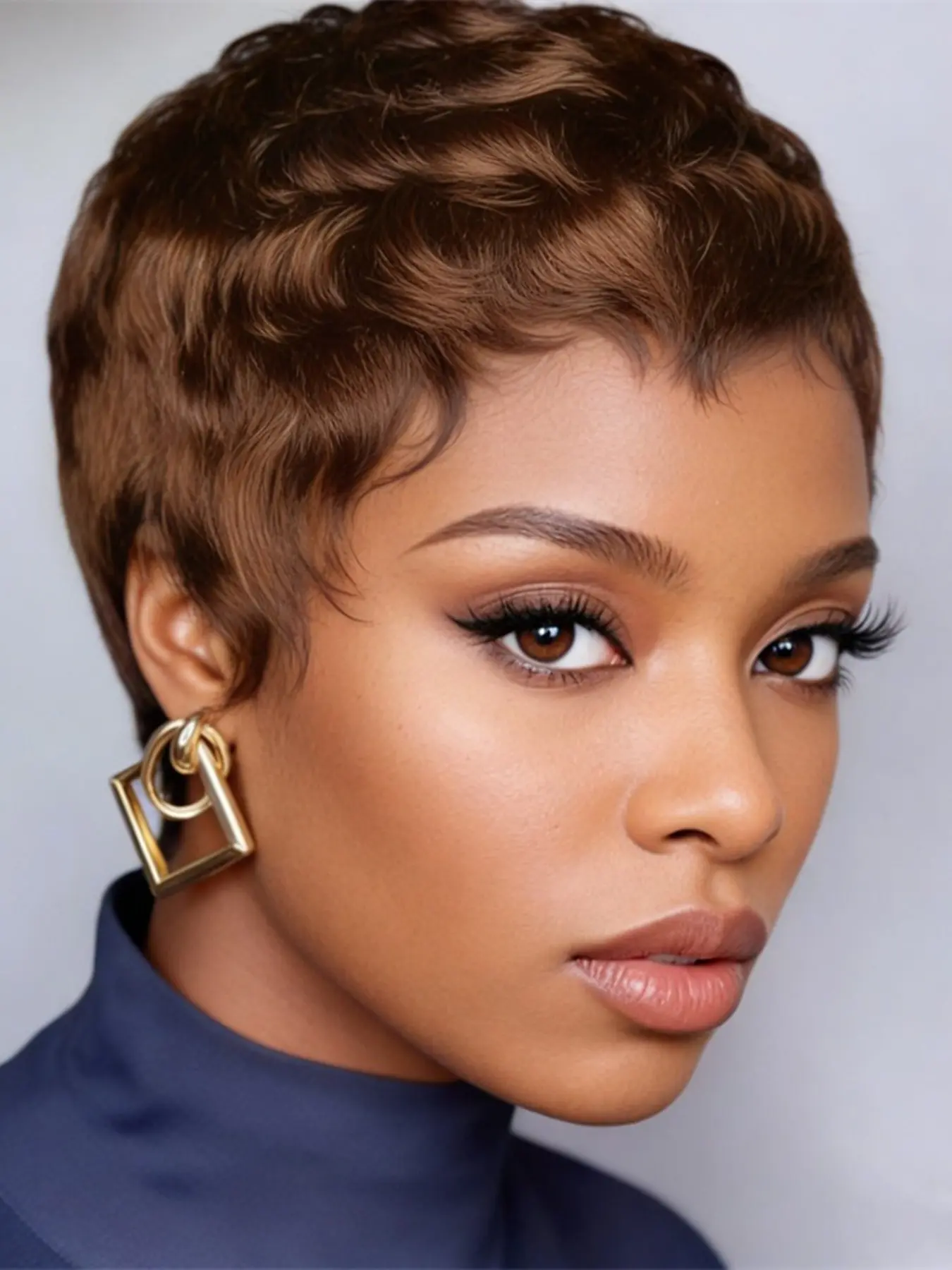 Pixie Layered Pixie Cut Human Hair Wig, Short Straight Human Hair Wig in Blonde Burgundy Colors, Machine Made Wig for Daily Party Use, Straight Wear Wigs