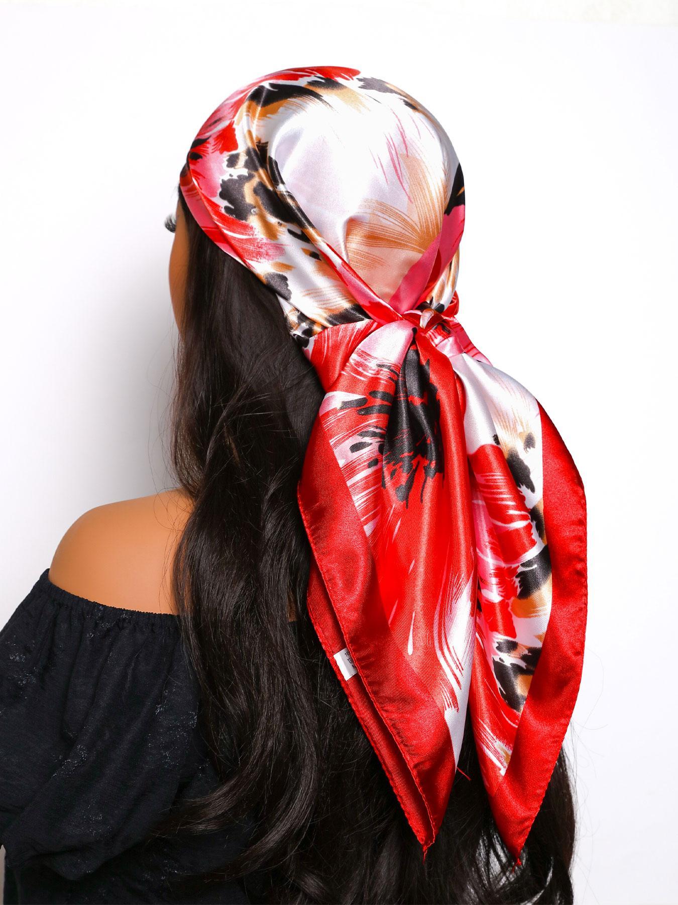 Women's Elegant Random Print Square Scarf, Fashionable Soft Satin Scarf for Daily Wear, Casual Versatile Hair Accessories for Women & Girls, Fashion Hair Scarves