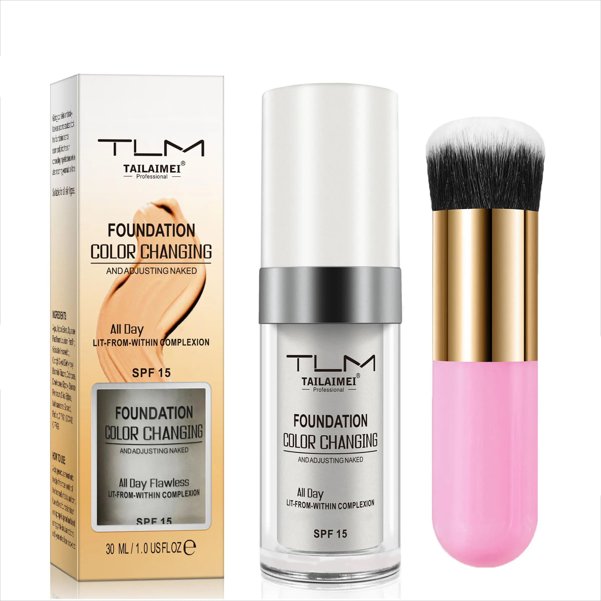 Warm Tone Foundation 30ML + Makeup Brush, Matte Finish, Long-Lasting, Waterproof, Sweatproof, Sunscreen, Lightweight, Fair Skin