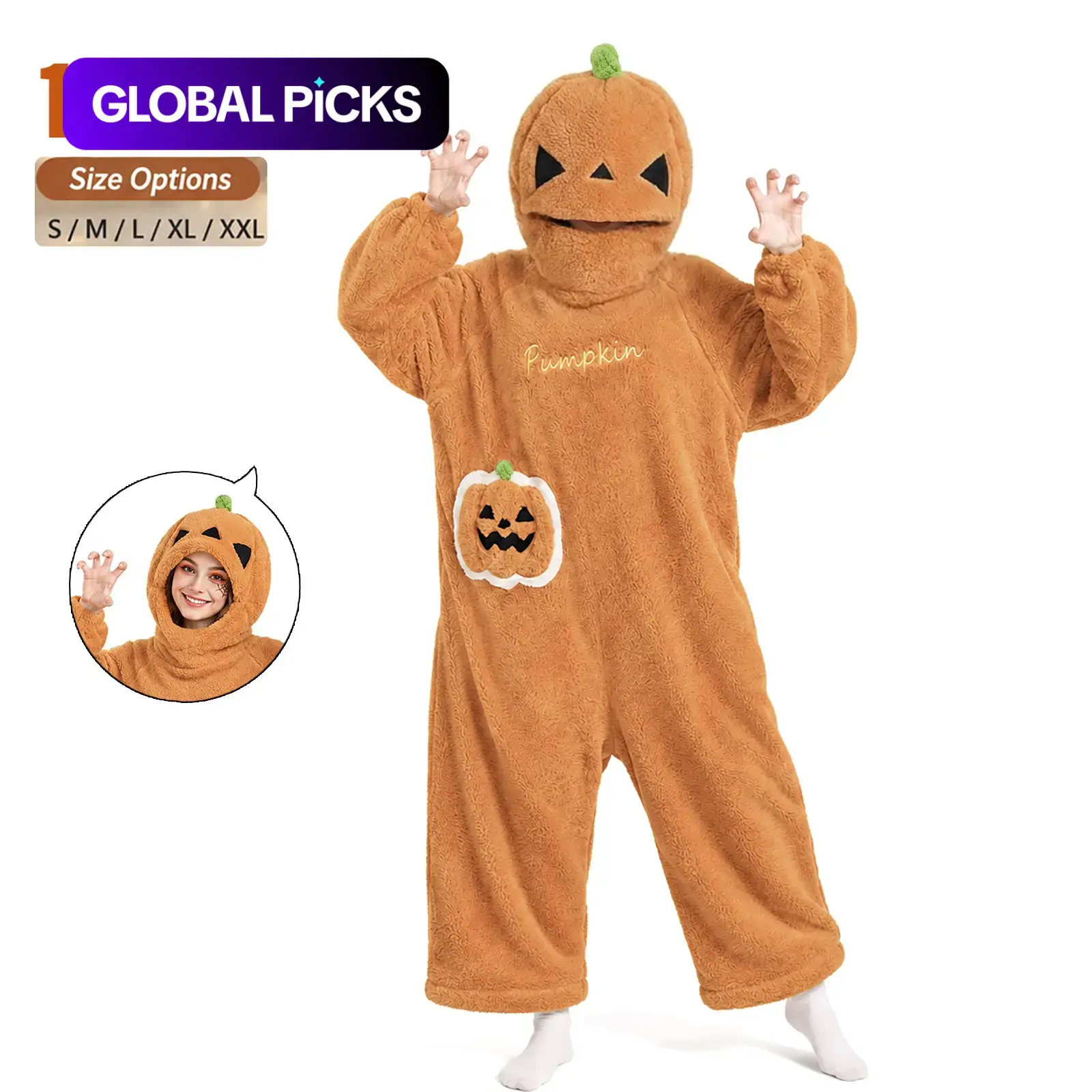 Cozy Pumpkin Onesie Halloween Party Jumpsuit, Soft Fluffy Hooded Fleece Pajamas for Adults, Perfect for Sleepovers & Halloween Night