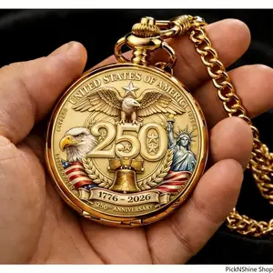 Women's 3D Engraved Gold USA 250th Anniversary Retro Winding Pocket Watch, Heritage Patriotic Keepsake Vintage Gift For Men Veterans