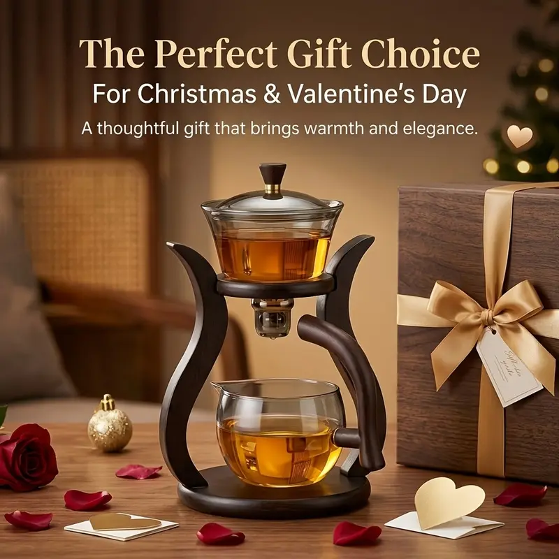 Easy-Clean Modern Glass Teapot Set with Tea Infuser & Stand, One Second Fast Water Filtration, Gift for Valentine Mother's Day Christmas