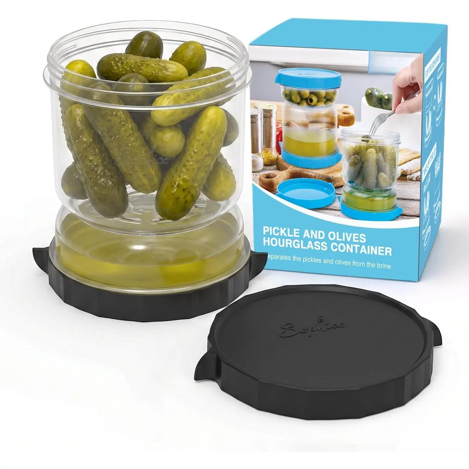 Pickle/Olive Hourglass Jar Strainer Leakproof Separator  Saver | Leak-proof Hourglass Container,  for pickle lover,Separator  Saver