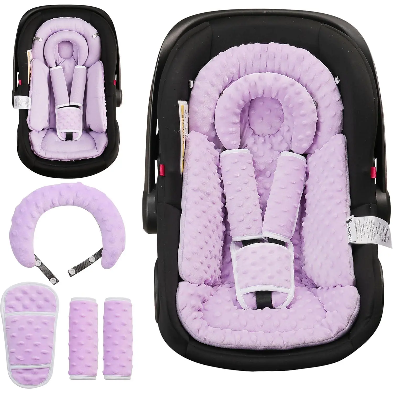 Infant Car Seat Insert with Removable Cushion - Reversible Insert for Preemie Newborns, with Head Body Sup. - Compatible with Stroller, Bassinet - Purple