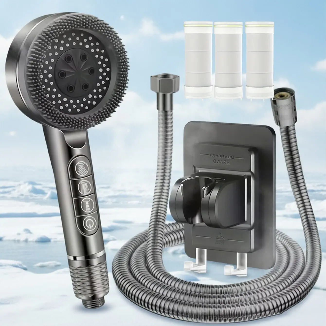 Four-Mode Piano Key Handheld Shower Head with Filter System, Replaceable Filter Cotton, Adjustable Spray Settings, Hard Water Relief, Spa Experience