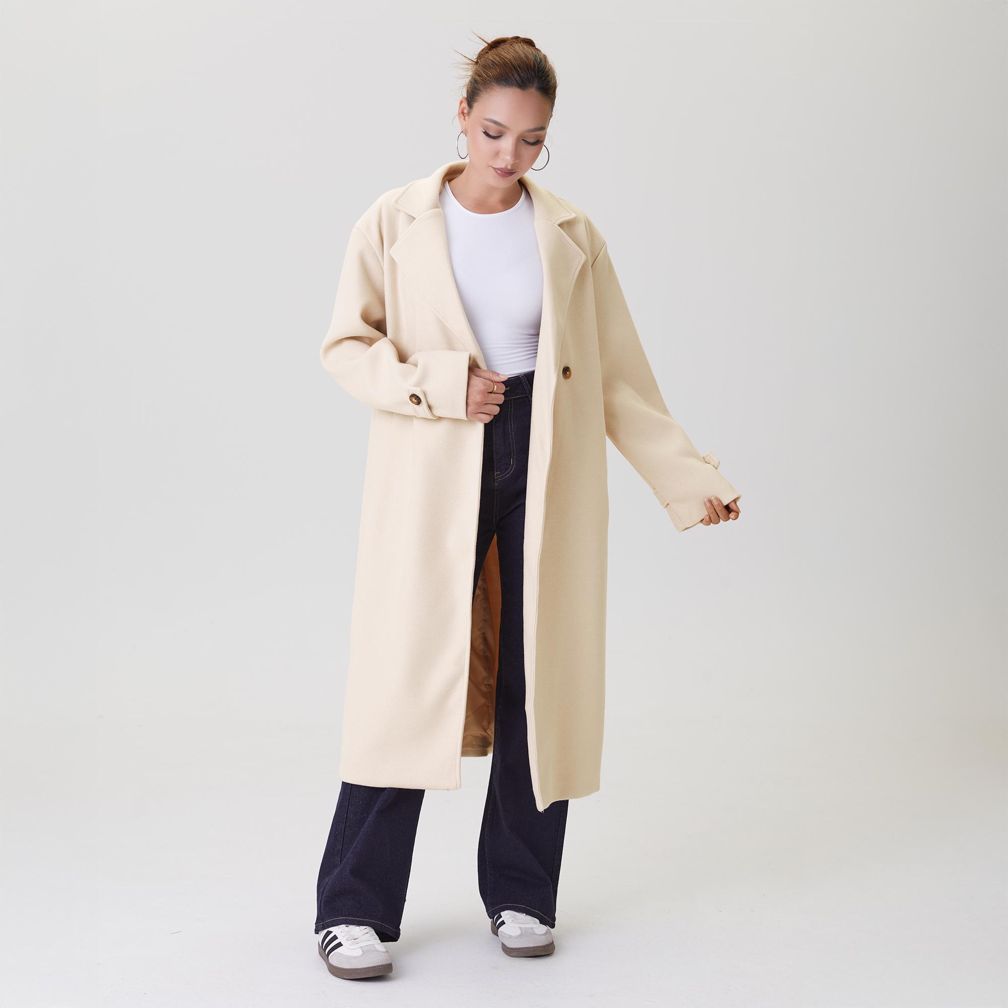 KatchMe Women's Elegant Double-Breasted Notch Lapel Long Sleeve Thermal Outerwear, Cozy Jacket Outfit for Fall & Winter, Versatile Long Coat KatchMe Women's Elegant Double-Breasted Notch Lapel Long Sleeve Thermal Outerwear, Cozy Jacket Outfit for Fall & Winter, Versatile Long Coat