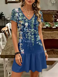 2026 European and American Fashion V-Neck Short-Sleeve Slit Women's Dress