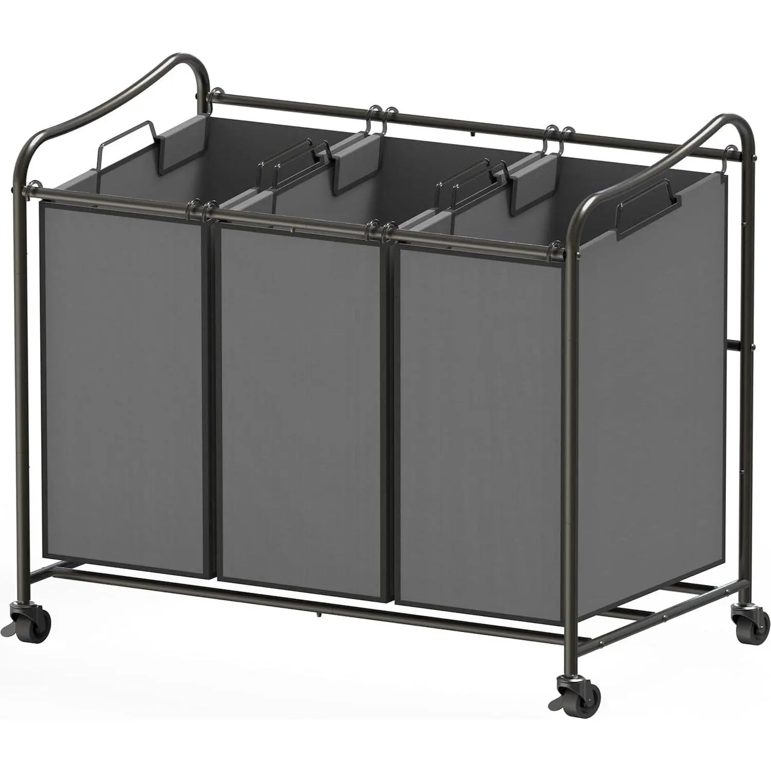Heavy Duty 3-Bag Laundry Sorter Rolling Cart, Dark Grey – Durable Triple Laundry Hamper with Removable Bags and Lockable Wheels for Efficient Laundry Organization
