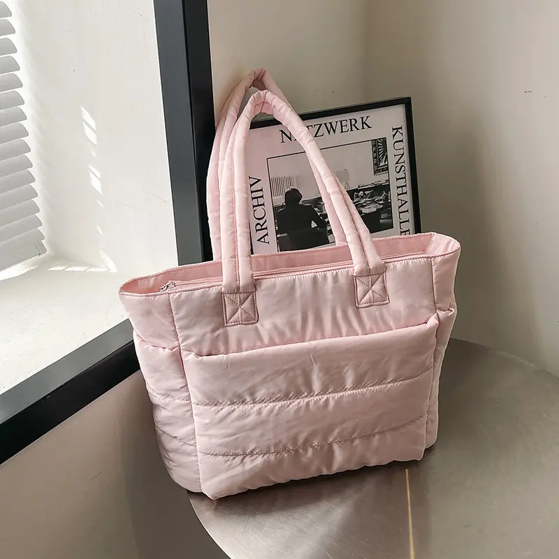 Minimalist Nylon Tote Bag for Women – Large Capacity Lightweight Shoulder Work Handbag, Multiple Compartments Travel & Commuter Purse