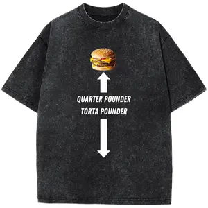 Black T Shirt Quarter Pounder Torta Pounder Burger Graphic Print Casual Wear for Men Women Food Lover Gift Plus Size Casual Geometric T-Shirt Geometric Print Breathable T-ShirtPlus Size T-Shirt, Retro Fitness Heavyweight Washed T-Shirt, 100% Cotton