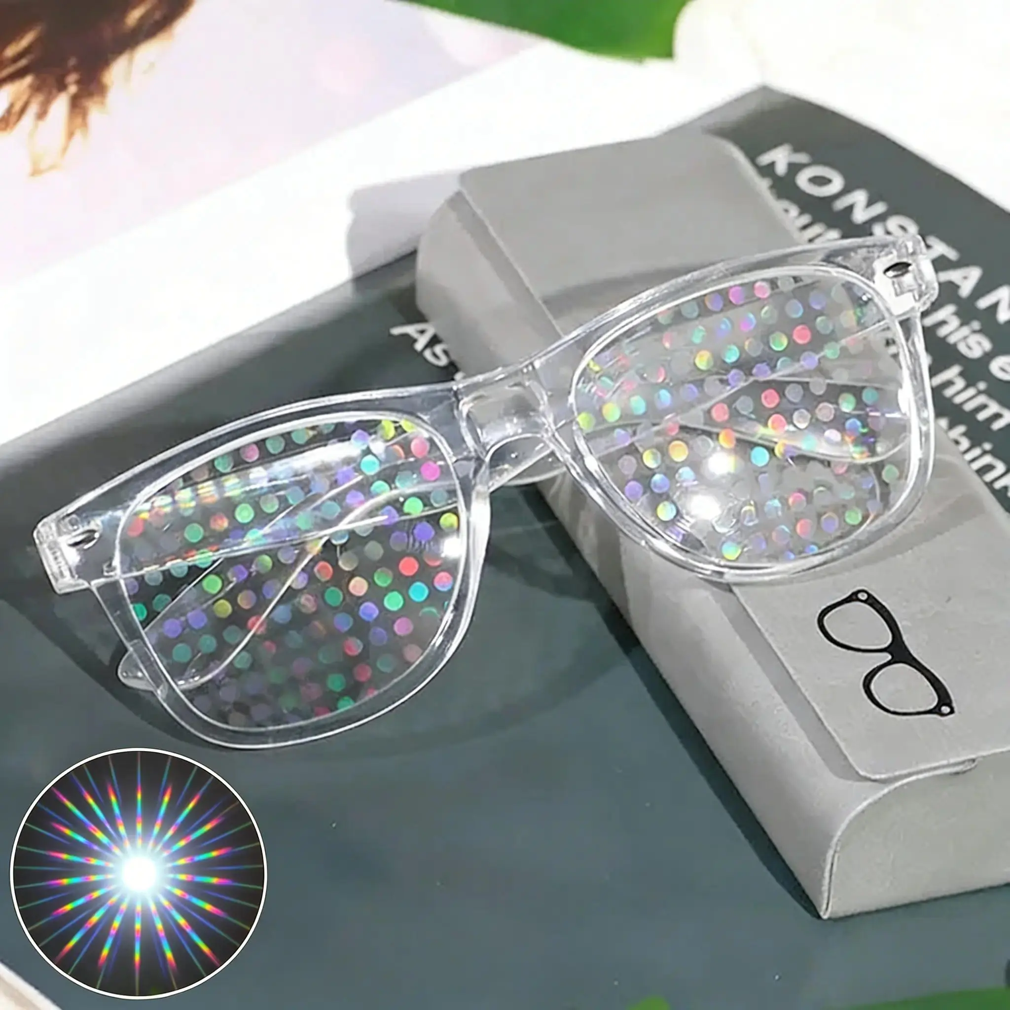 Diffraction Sunglasses - Lightweight, Comfortable Statement Frame Glasses with Rainbow Lens, Funky Unique Accessories for Rave Festivals, Whimsical Gifts for Accessories Adults
