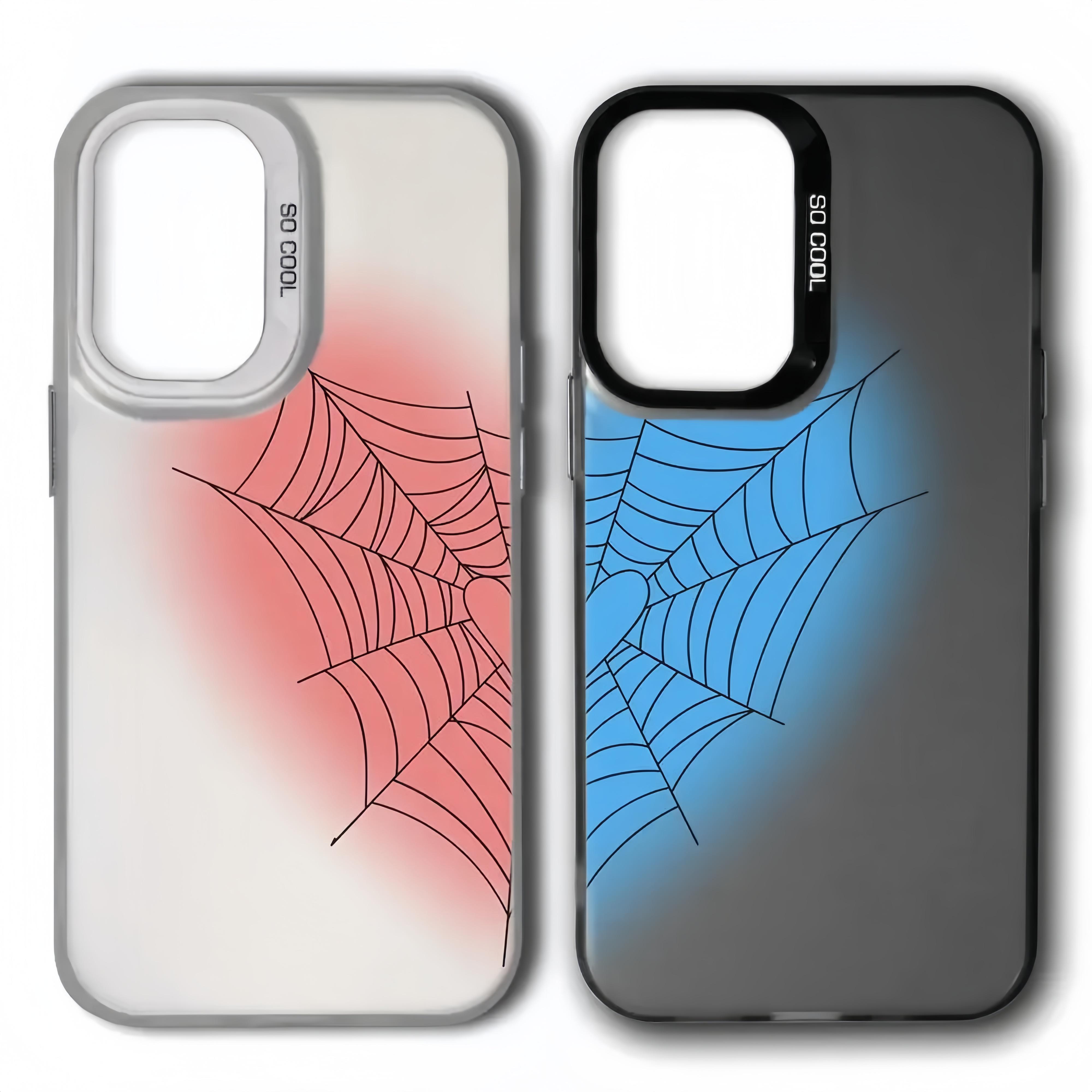 Love Spider Web Phone Cases for iPhone 11-17 Pro Max/ Plus/ Samsung S22-S25 Ultra Protective Case - Shockproof Cover, Couple Gift, BFF Gifts Cellphone Smartphone for Boys Girls